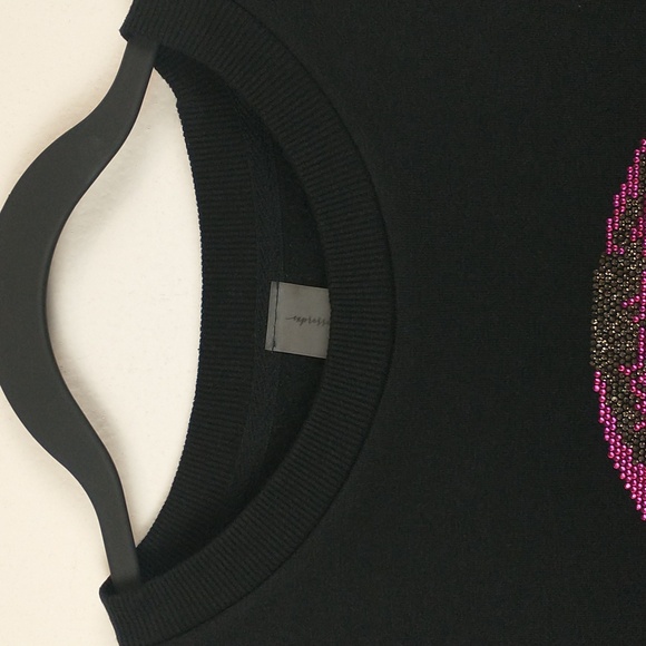 Skull Crystal Sweatshirt Womens Medium Black Pink Oversized Rhinestone Emo Goth - Picture 3 of 10